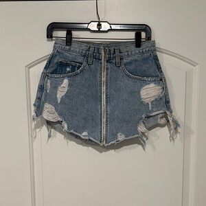 LF Blue Mini Skirt with Distressed Hem